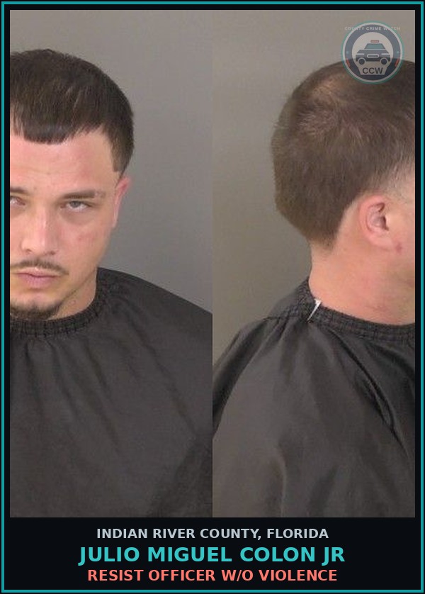 Booking mugshot of Julio Miguel Colon Jr in Indian River County