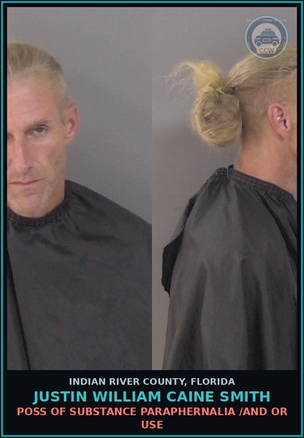 Booking mugshot of Justin William Caine Smith in Indian River County