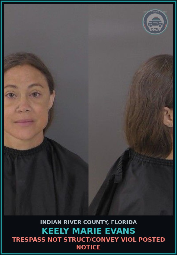 Booking mugshot of Keely Marie Evans in Indian River County