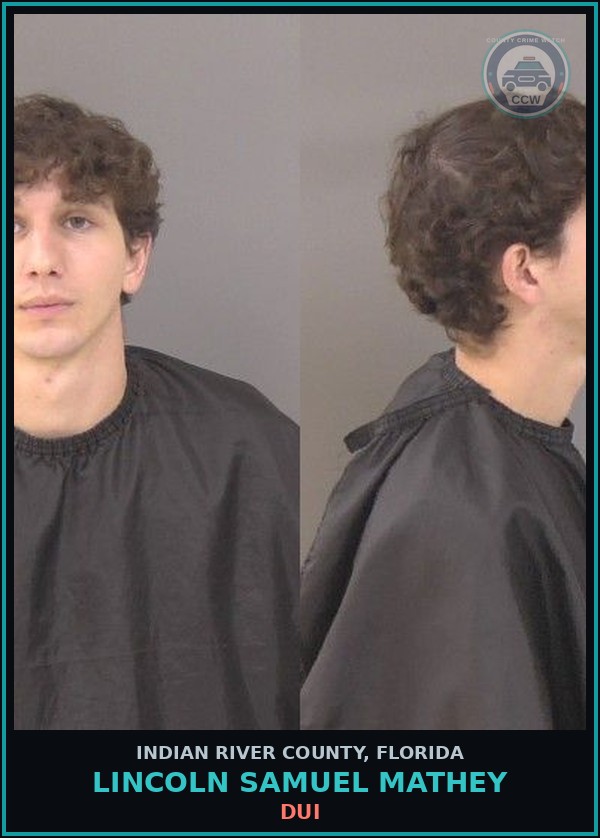 Booking mugshot of Lincoln Samuel Mathey in Indian River County