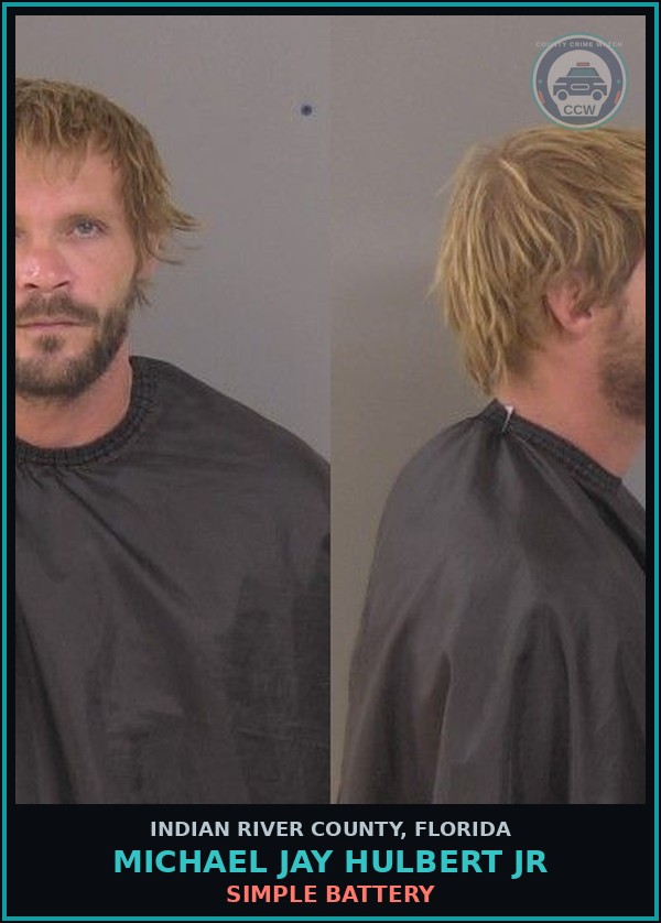 Booking mugshot of Michael Jay Hulbert Jr in Indian River County