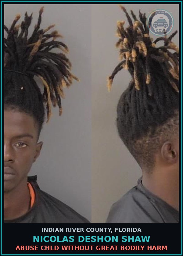 Booking mugshot of Nicolas Deshon Shaw in Indian River County