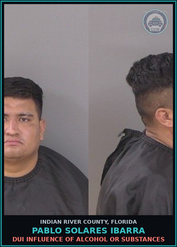 Booking mugshot of Pablo Solares Ibarra in Indian River County