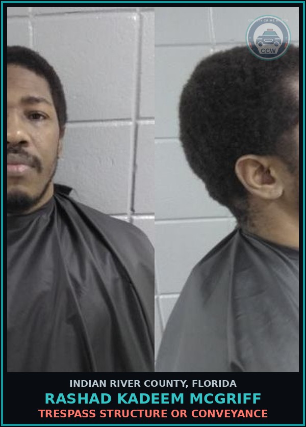 Booking mugshot of Rashad Kadeem McGriff in Indian River County