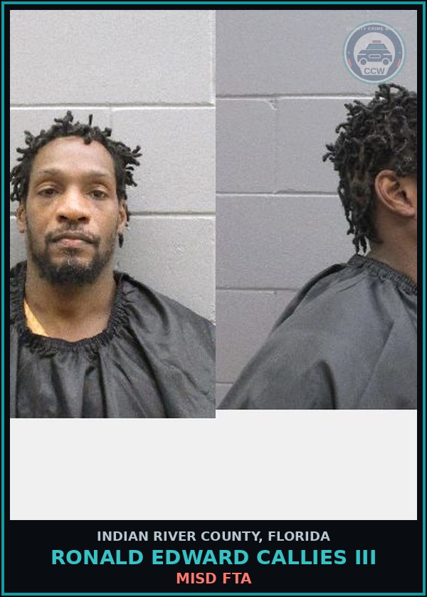 Booking mugshot of Ronald Edward Callies III in Indian River County