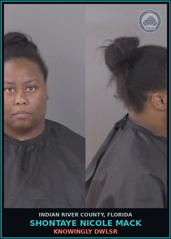 Booking mugshot of Shontaye Nicole Mack in Indian River County