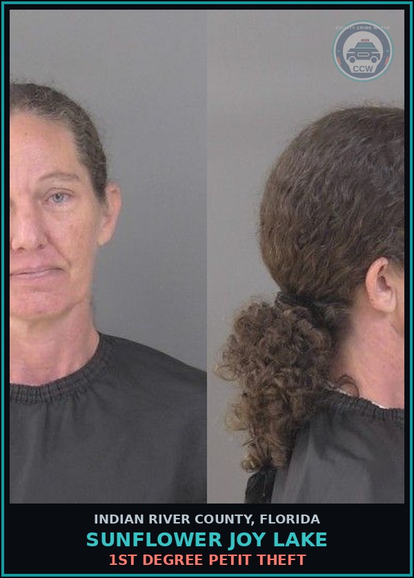 Booking mugshot of Sunflower Joy Lake in Indian River County