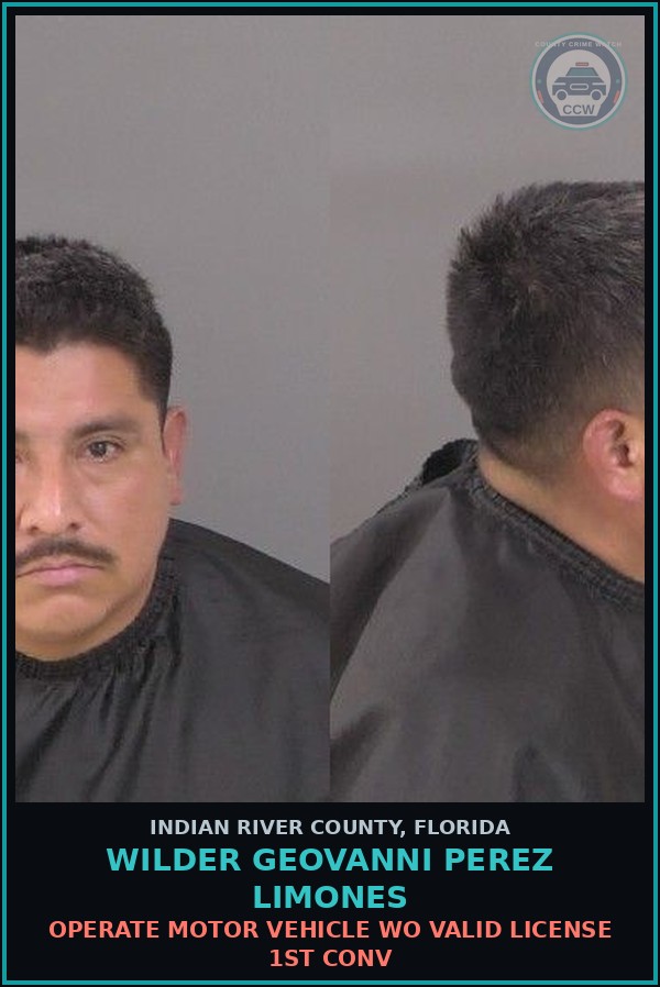 Booking mugshot of Wilder Geovanni Perez Limones in Indian River County