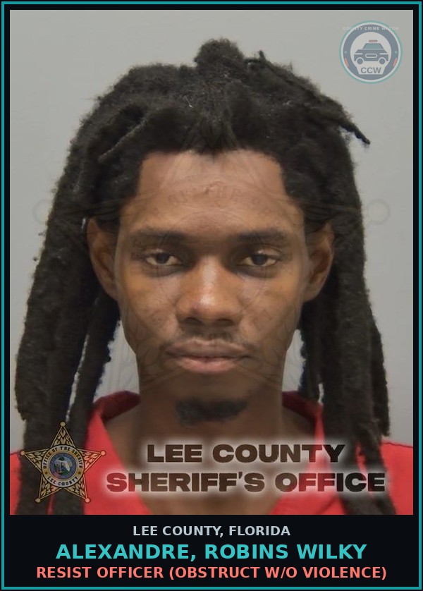 Booking mugshot of ALEXANDRE, ROBINS WILKY in Lee County
