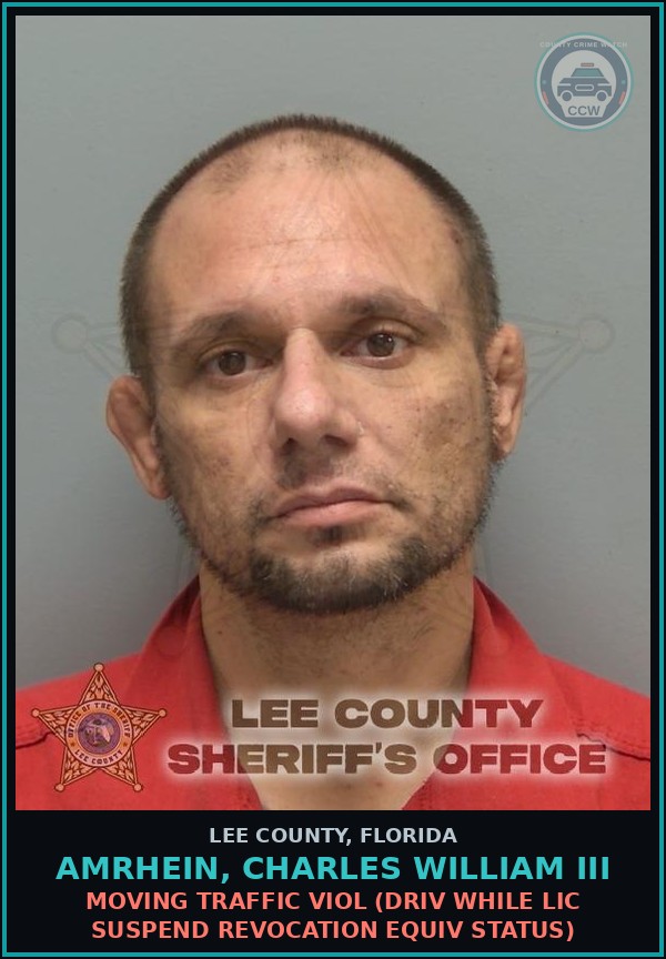 Booking mugshot of AMRHEIN, CHARLES WILLIAM III in Lee County