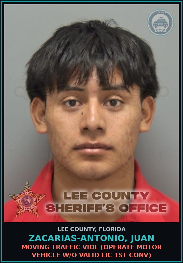 Booking mugshot of ZACARIAS-ANTONIO, JUAN in Lee County