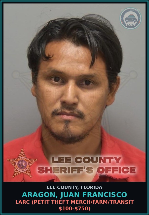 Booking mugshot of ARAGON, JUAN FRANCISCO in Lee County