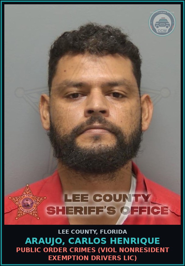 Booking mugshot of ARAUJO, CARLOS HENRIQUE in Lee County