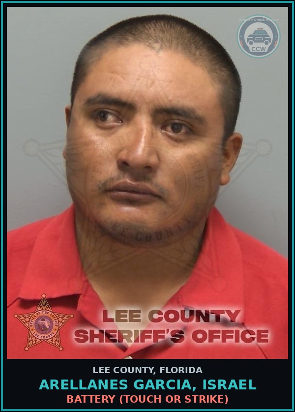 Booking mugshot of ARELLANES GARCIA, ISRAEL in Lee County