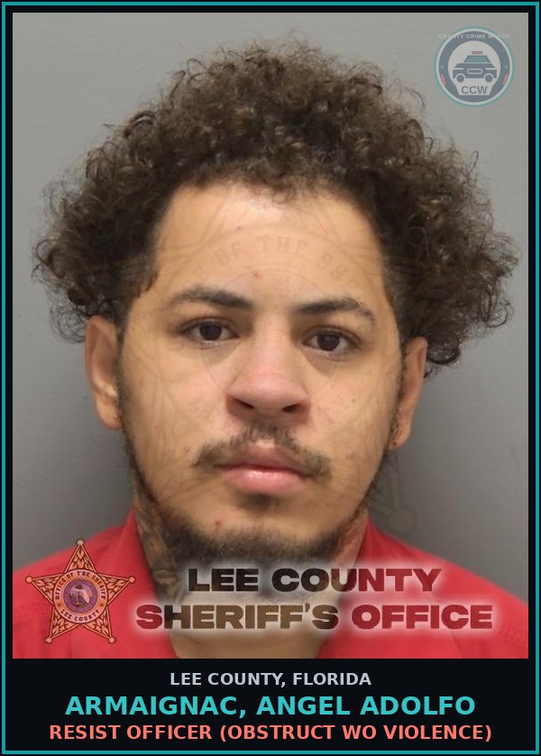 Booking mugshot of ARMAIGNAC, ANGEL ADOLFO in Lee County