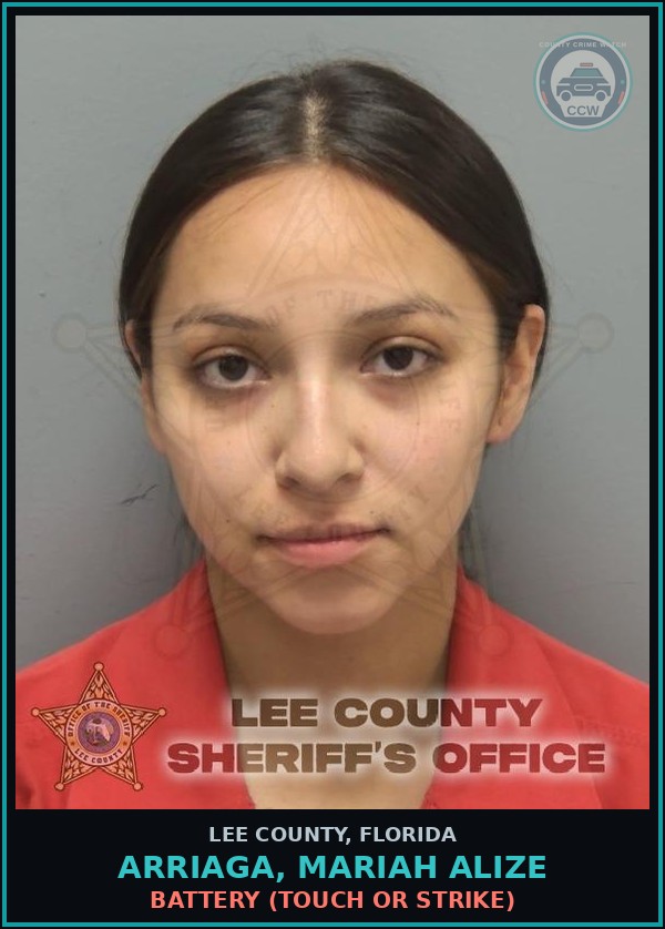 Booking mugshot of ARRIAGA, MARIAH ALIZE in Lee County