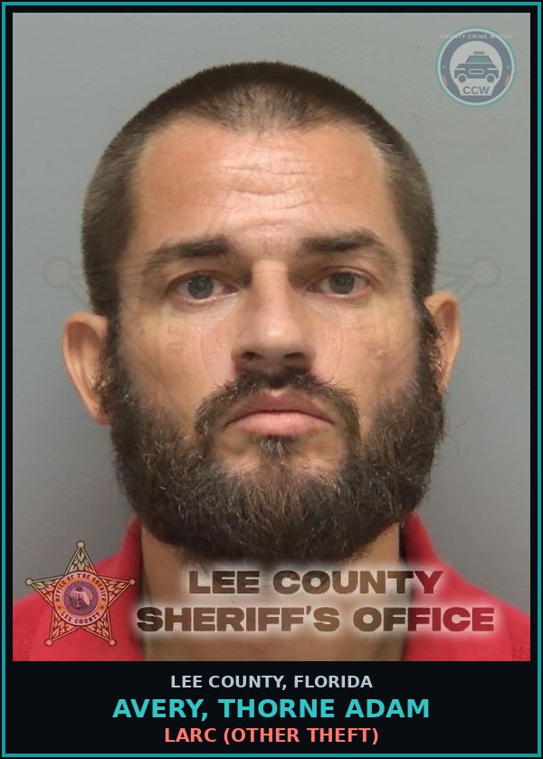 Booking mugshot of AVERY, THORNE ADAM in Lee County