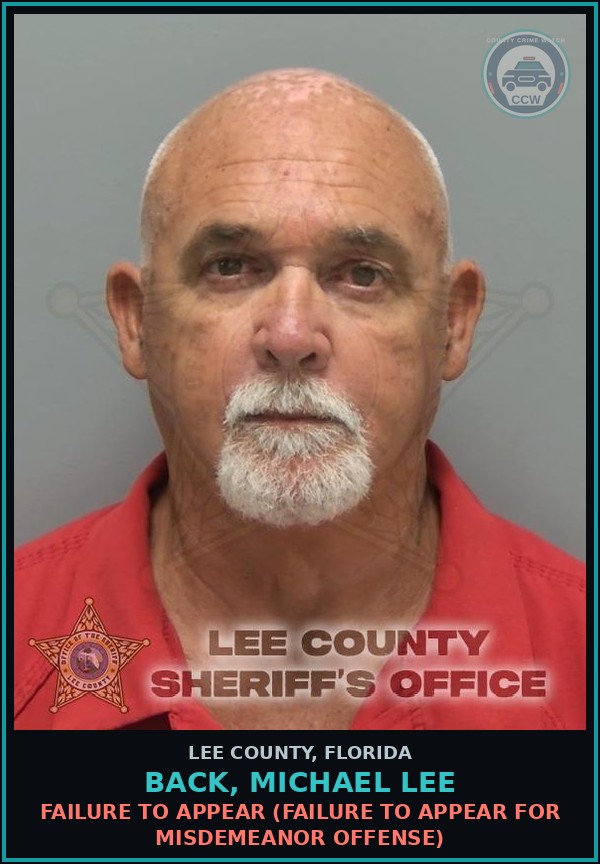 Booking mugshot of BACK, MICHAEL LEE in Lee County