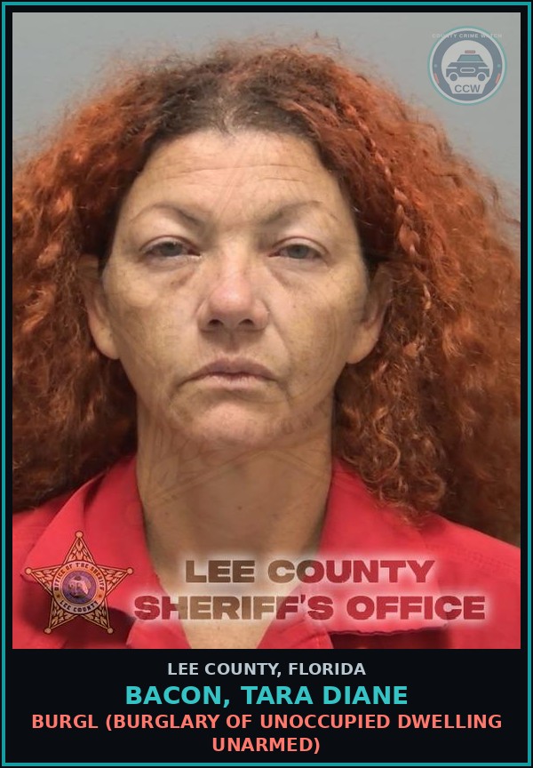 Booking mugshot of BACON, TARA DIANE in Lee County