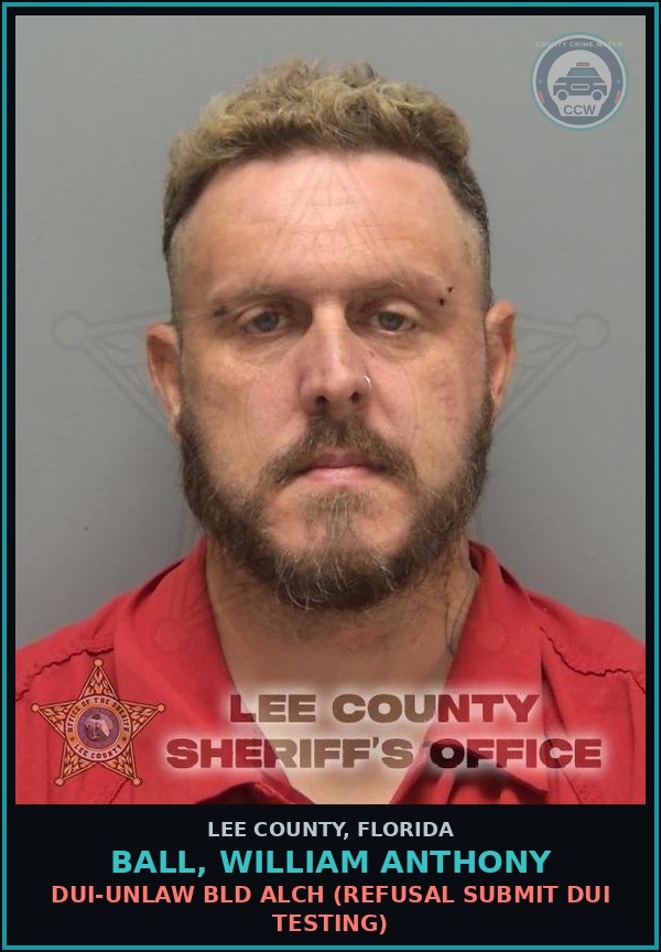 Booking mugshot of BALL, WILLIAM ANTHONY in Lee County