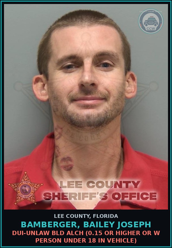 Booking mugshot of BAMBERGER, BAILEY JOSEPH in Lee County