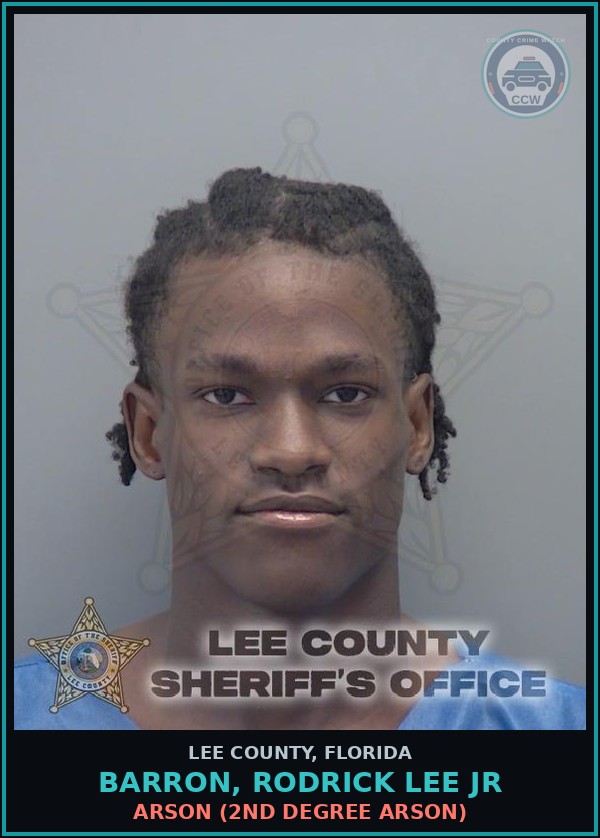Booking mugshot of BARRON, RODRICK LEE JR in Lee County
