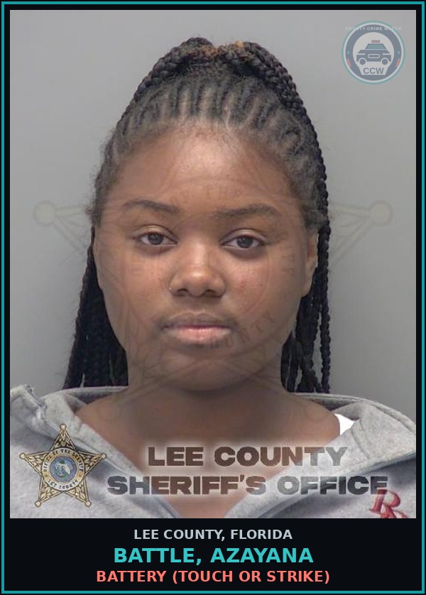 Booking mugshot of BATTLE, AZAYANA in Lee County