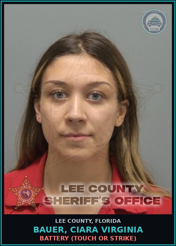 Booking mugshot of BAUER, CIARA VIRGINIA in Lee County