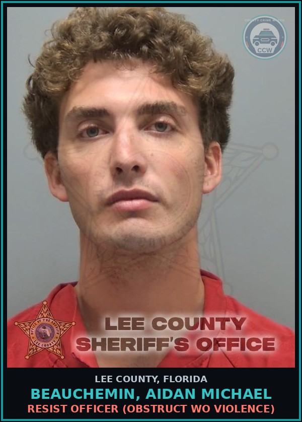 Booking mugshot of BEAUCHEMIN, AIDAN MICHAEL in Lee County