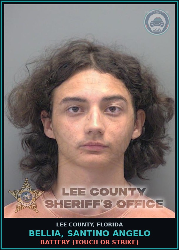 Booking mugshot of BELLIA, SANTINO ANGELO in Lee County
