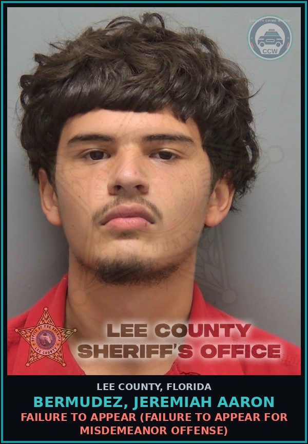 Booking mugshot of BERMUDEZ, JEREMIAH AARON in Lee County