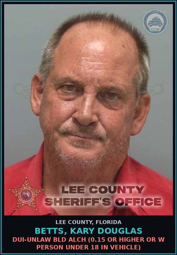 Booking mugshot of BETTS, KARY DOUGLAS in Lee County