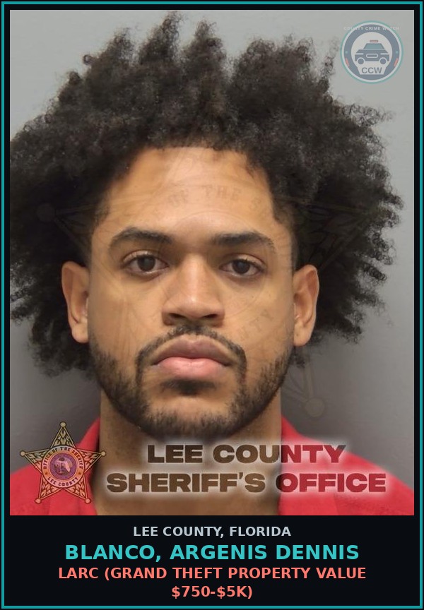 Booking mugshot of BLANCO, ARGENIS DENNIS in Lee County