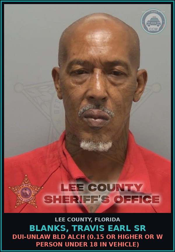 Booking mugshot of BLANKS, TRAVIS EARL SR in Lee County