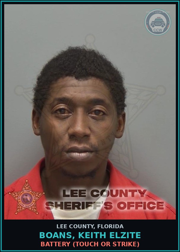 Booking mugshot of BOANS, KEITH ELZITE in Lee County