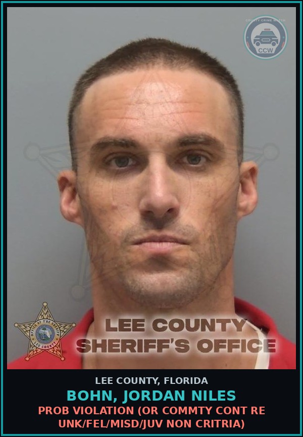 Booking mugshot of BOHN, JORDAN NILES in Lee County