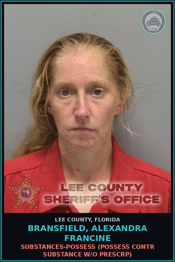 Booking mugshot of BRANSFIELD, ALEXANDRA FRANCINE in Lee County