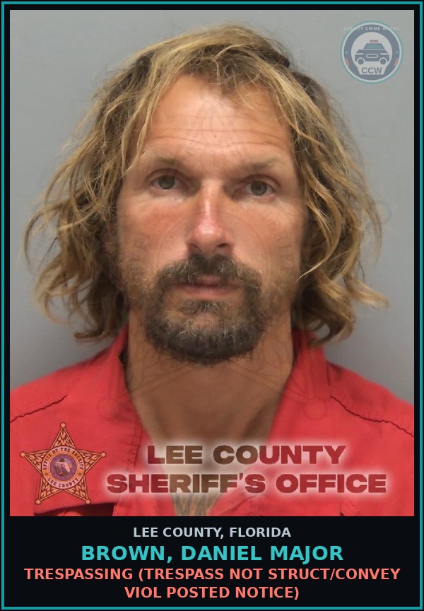Booking mugshot of BROWN, DANIEL MAJOR in Lee County