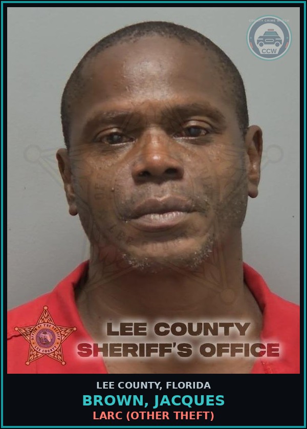 Booking mugshot of BROWN, JACQUES in Lee County