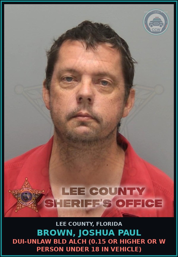 Booking mugshot of BROWN, JOSHUA PAUL in Lee County