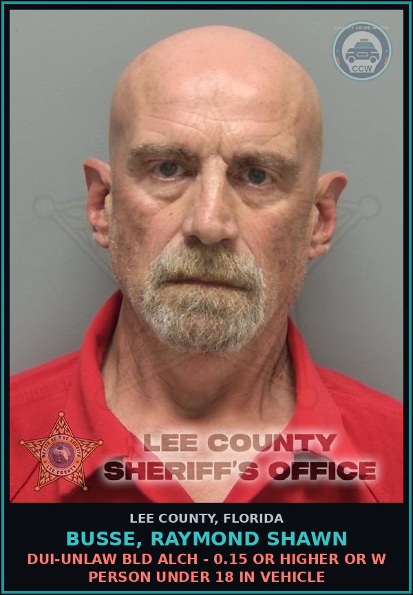 Booking mugshot of BUSSE, RAYMOND SHAWN in Lee County