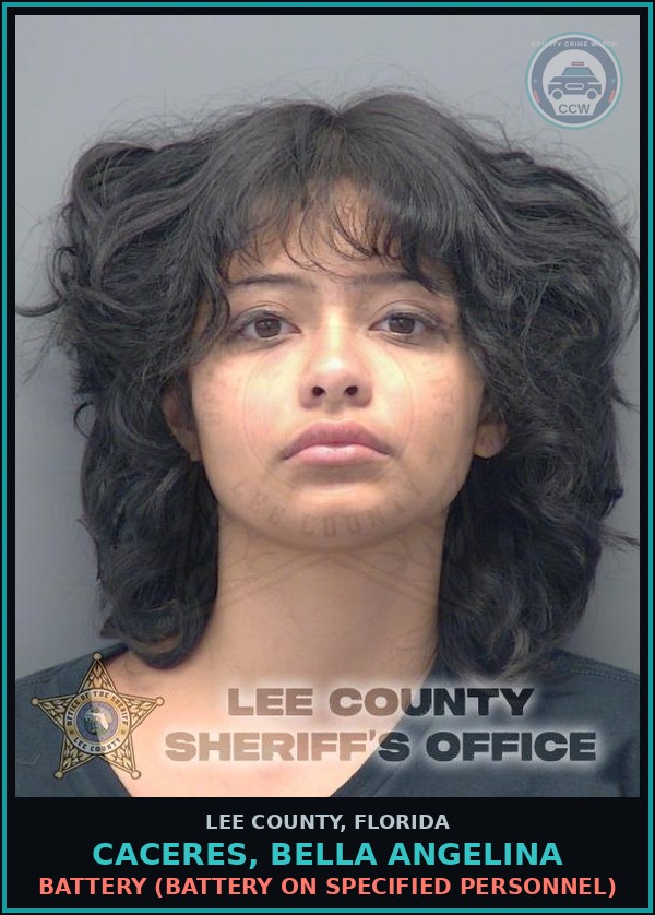 Booking mugshot of CACERES, BELLA ANGELINA in Lee County
