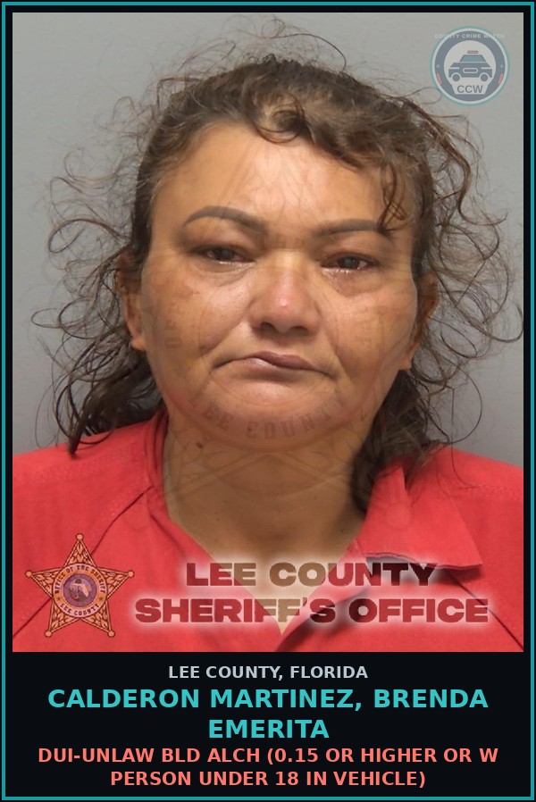 Booking mugshot of CALDERON MARTINEZ, BRENDA EMERITA in Lee County