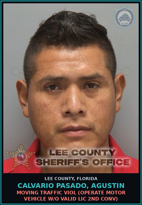 Booking mugshot of CALVARIO PASADO, AGUSTIN in Lee County