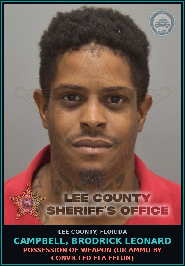 Booking mugshot of CAMPBELL, BRODRICK LEONARD in Lee County