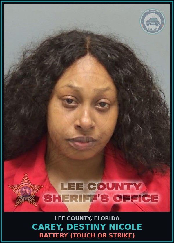 Booking mugshot of CAREY, DESTINY NICOLE in Lee County