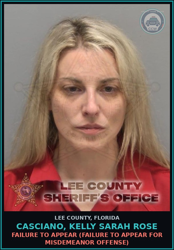 Booking mugshot of CASCIANO, KELLY SARAH ROSE in Lee County
