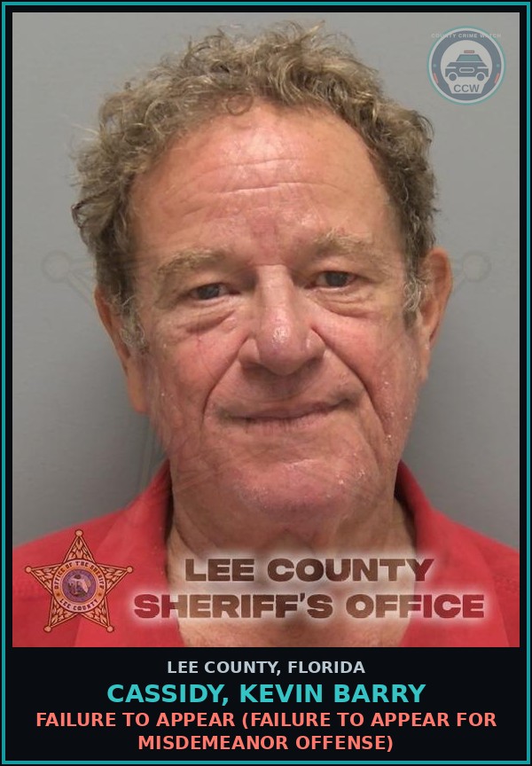 Booking mugshot of CASSIDY, KEVIN BARRY in Lee County