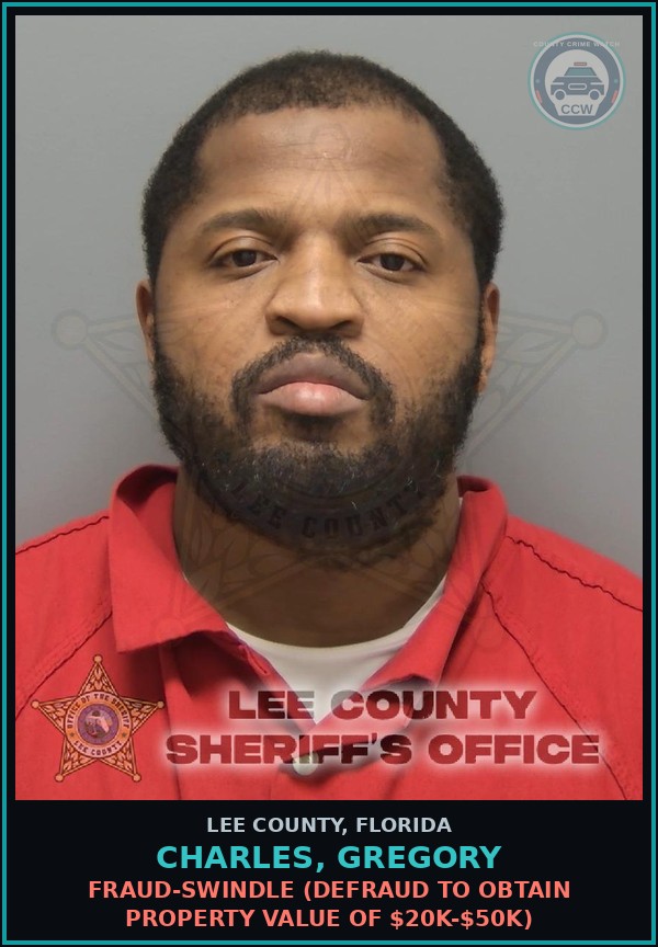 Booking mugshot of CHARLES, GREGORY in Lee County