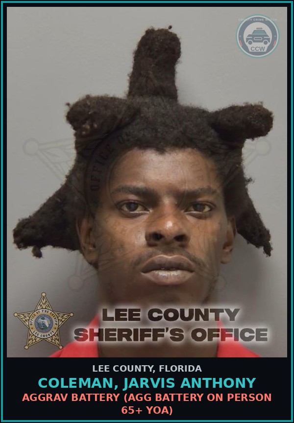 Booking mugshot of COLEMAN, JARVIS ANTHONY in Lee County